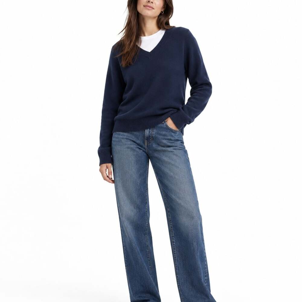 Old Navy Women's Navy Blue 100% Cotton Oversized V-Neck Sweater (Size L)